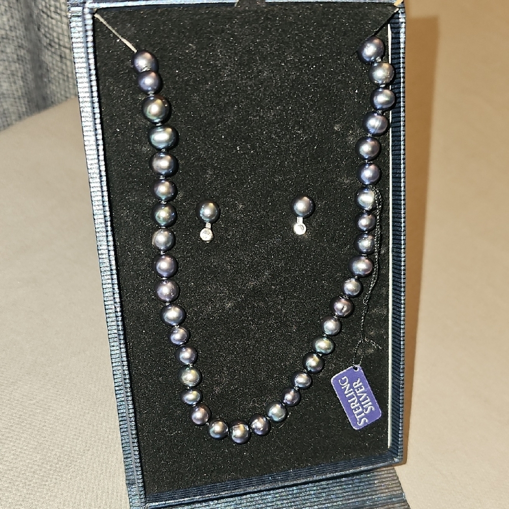 Elegant Silver Pearl Necklace and Earring Set - Picture 6 of 7